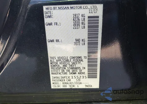 2018 Nissan Altima 2.5 Sl z USA, uszkodzony, nr VIN 1N4AL3AP1JC155235